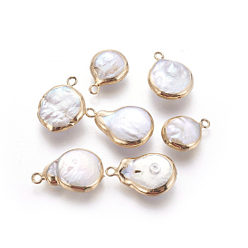 Natural Cultured Freshwater Pearl Pendants, Edge Plated, with Brass Findings, Nuggets