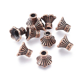 Bali Style Alloy Flower Bead Caps, Long-Lasting Plated, 6-Petal, Nickel Free & Lead Free, for Jewelry Making, 10x9mm, Hole: 3mm
