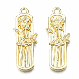 Crémaillère pendentifs en alliage placage, sans cadmium et sans plomb, ovale avec des fleurs