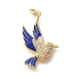 Brass Micro Pave Clear Cubic Zirconia Enamel Pendants, Birds Charms, with Jump Ring