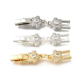 Fermoirs repliables en laiton micro pave zircone cubique transparente, fleur