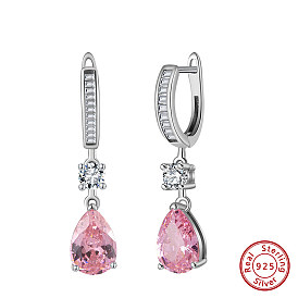 925 Sterling Silver Cubic Zirconia Hoop Earrings, Teardrop