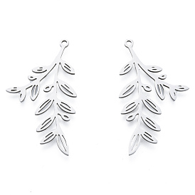 201 Stainless Steel Pendants, Leafy Branch Charms,  Leaf