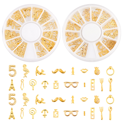 4 Boxes 2 Style Alloy Cabochons, Nail Art Studs, Nail Art Decoration Accessories, Mixed Shapes