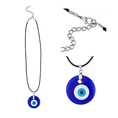 Evil Eye Glass Necklace - Blue Devil's Eye Pendant Jewelry