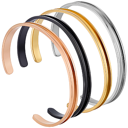 4 шт. 4 цвета С-образная форма 201 браслеты-манжеты из нержавеющей стали с рифленой поверхностью, для гальваники своими руками, инкрустация кожей, изготовление браслета из глины со стразами