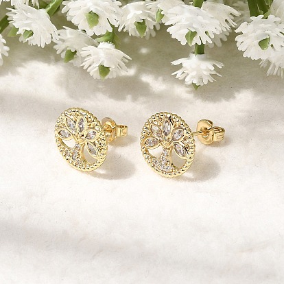 Кольцо с узором «древо жизни», серьги-гвоздики из латуни с микропаве из прозрачных кубических цирконий для женщин., без кадмия и без свинца, долговечный