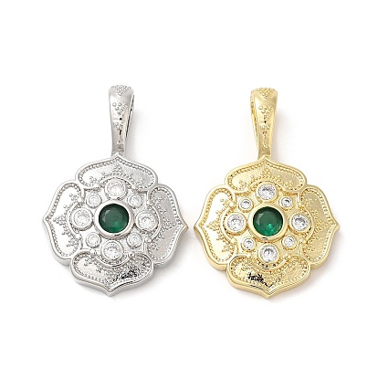Brass Micro Pave Cubic Zirconia Pendants, with Glass, Lead Free & Cadmium Free, Flat Round