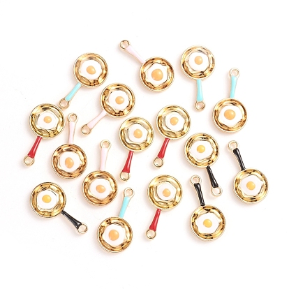 Alloy Enamel Pendants, Pan with Poached Egg, Golden, for DIY Jewelry Making