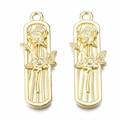 Crémaillère pendentifs en alliage placage, sans cadmium et sans plomb, ovale avec des fleurs