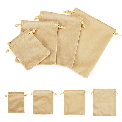 4Pcs 4 Styles Velvet Jewelry Drawstring Storage Pouches, Rectangle