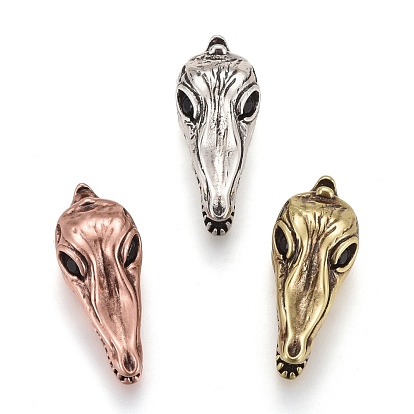 Brass Micro Pave Black Cubic Zirconia Pendants, Long-Lasting Plated, Dinosaur Head