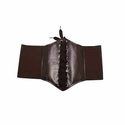 PU Leather Wide Elastic Corset Belts, Lace-up Waist Belt for Women Girl