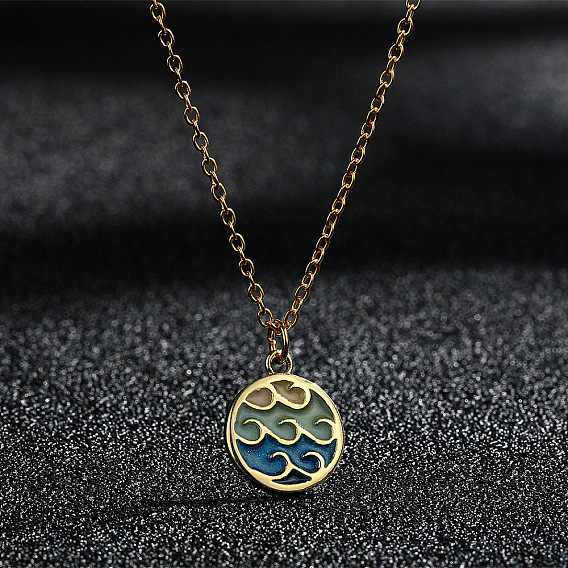 Красочный волнообразный кулон из латуни с синей эмалью 201 цепочки из нержавеющей стали для женщин