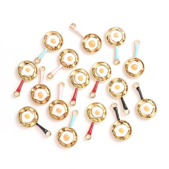 Alloy Enamel Pendants, Pan with Poached Egg, Golden, for DIY Jewelry Making