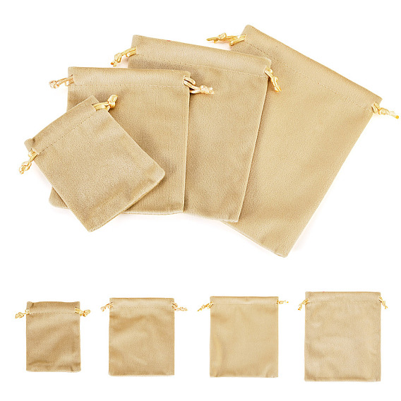 4Pcs 4 Styles Velvet Jewelry Drawstring Storage Pouches, Rectangle