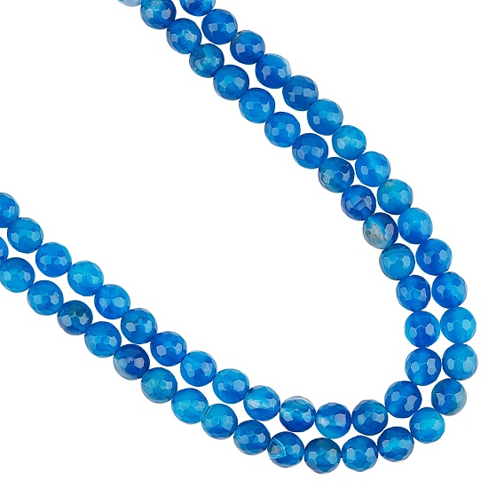 Natural Agate Beads Strands, Faceted, Dyed, Round