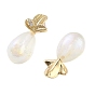 Brass with Glass Stud Earrings, Leaf