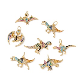 6 pcs 6 style rack placage en laiton micro pavé coloré pendentifs en zircone cubique, avec anneau de saut, sans cadmium et sans nickel et sans plomb, réel 18 k plaqué or