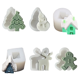 DIY Silicone Christmas Theme Candle Molds, for Scented Candle Making, Tree/Snowman/House