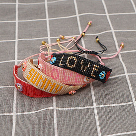 Браслеты из бисера и стеклянных бусин для женщин, слово любовь и цветок