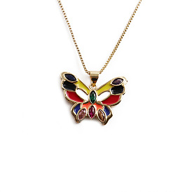 Retro Minimalist Fashion Gold-Plated Butterfly Necklace with Multi-Colored Pendants for Women