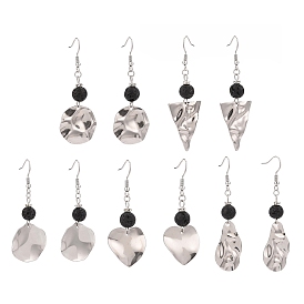 Natural Lava Rock Dangle Earrings for Women, with 316 Surgical Stainless Steel Earring Hooks, Mixed Shapes