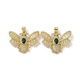 Brass Micro Pave Cubic Zirconia Pendants, with Glass, Long-Lasting Plated, Lead Free & Cadmium Free, Bee