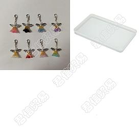 64 piezas 8 decoración colgante de ángel de acrílico de colores, con tapas de cuentas de hierro, Abalorios de aleación, 304 pasadores de cabeza plana de acero inoxidable y cierres de pinza de langosta de aleación de zinc
