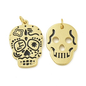 Rack Plating Brass Enamel Pendants, with Jump Ring, Long-Lasting Plated, Lead Free & Cadmium Free, Skull Charms