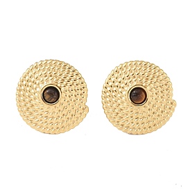 Natural Gemstone & 304 Stainless Steel Rope Disc Stud Earrings for Women, Golden