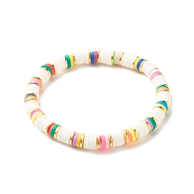 Disc Beads Energy Power Stretch Bracelet for Teen Girl Women, Handmade Polymer Clay & Synthetic Hematite Beads Bracelet