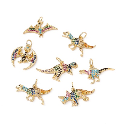 6 pcs 6 style rack placage en laiton micro pavé coloré pendentifs en zircone cubique, avec anneau de saut, sans cadmium et sans nickel et sans plomb, réel 18 k plaqué or