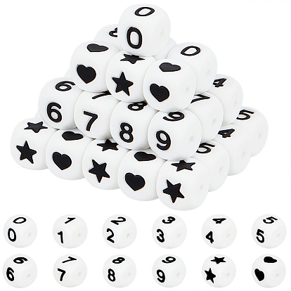 52шт. 12 кубики разных стилей с силиконовыми бусинами в виде цифр