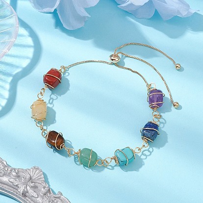 Браслеты-слайдеры из натуральных и синтетических смешанных драгоценных камней, с латунной коробчатой цепью и медной проволокой, овальные