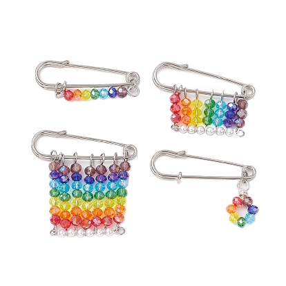 Iron Brooches, Transparent Glass Pendant Kilt Pins