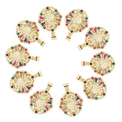 10Pcs Rack Plating Brass Micro Pave Cubic Zirconia Pendants, Real 18K Gold Plated, Long-Lasting Plated, Oval with Death