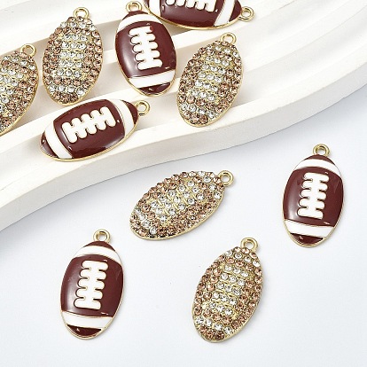 10шт. 2 стили подвесок из сплава со стразами/эмалью, регби
