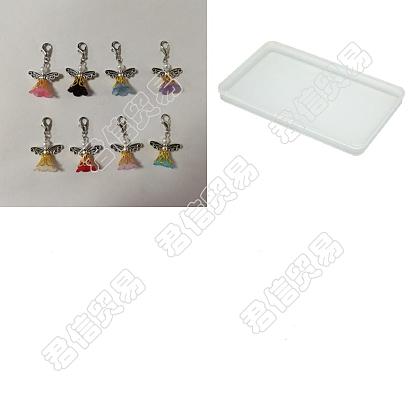 64 piezas 8 decoración colgante de ángel de acrílico de colores, con tapas de cuentas de hierro, Abalorios de aleación, 304 pasadores de cabeza plana de acero inoxidable y cierres de pinza de langosta de aleación de zinc