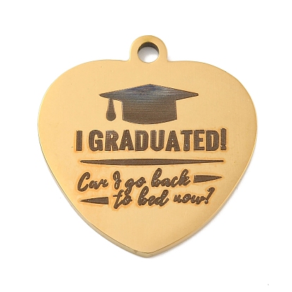 Вакуумное покрытие pvd 201 подвески из нержавеющей стали, Сердце со словом «Я закончил» и подвесками на шляпе