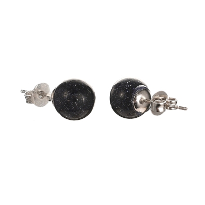 Natural & Synthetic Gemstone Bead Stud Earrings for Women or Men, with Brass Post Earring Findings