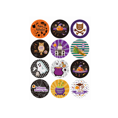 Etiquetas adhesivas de plástico pvc de halloween, autoadhesión, para maleta, monopatín, refrigerador, casco, cáscara del teléfono móvil, rondo, patrón temático de halloween