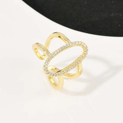 Манжеты из латуни с микро паве кубический цирконий для женщин, овальные, стойки покрытие, долговечный, без свинца и без кадмия