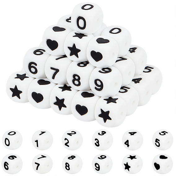 52шт. 12 кубики разных стилей с силиконовыми бусинами в виде цифр