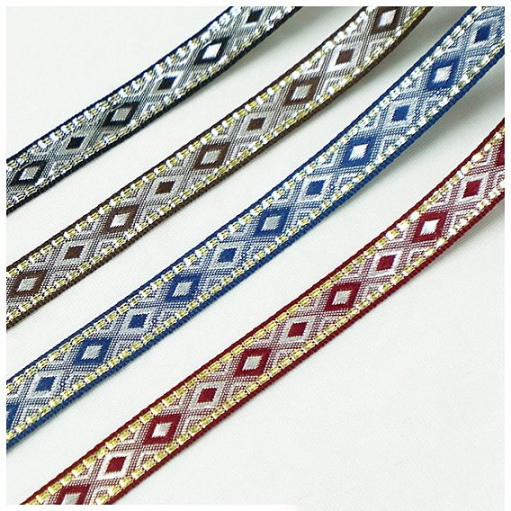 Ethnic Style Polyester Embroidery Rhombus Ribbons, Jacquard Ribbon, Garment Accessories