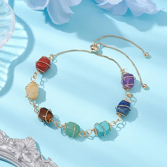 Браслеты-слайдеры из натуральных и синтетических смешанных драгоценных камней, с латунной коробчатой цепью и медной проволокой, овальные