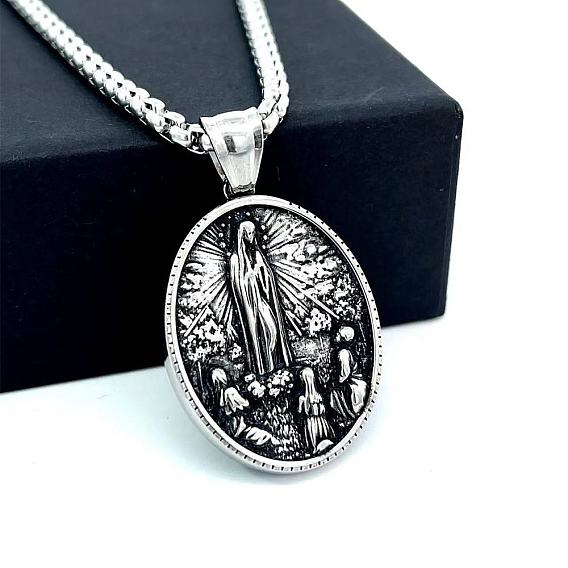 Греческое ретро 304 ожерелье из нержавеющей стали с овальным кулоном в виде Девы Марии