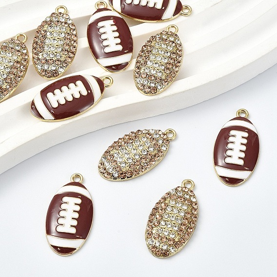 10шт. 2 стили подвесок из сплава со стразами/эмалью, регби