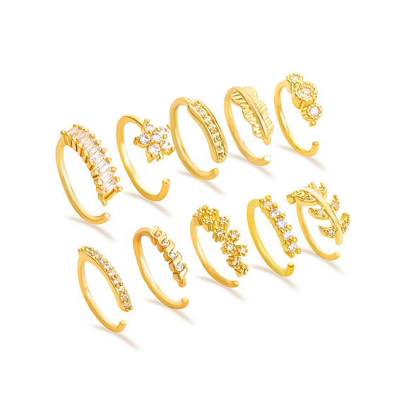 Сплав кристалл горный хрусталь обруч клипса на кольца для носа, золотые