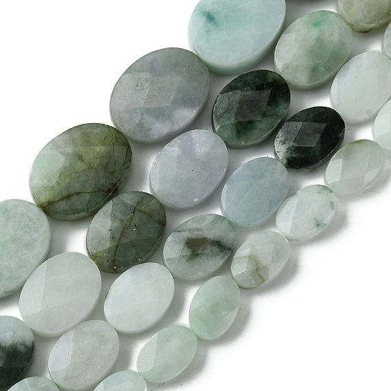 Бусы из натурального мьянманского жадеита, граненые, Плоско-овальные